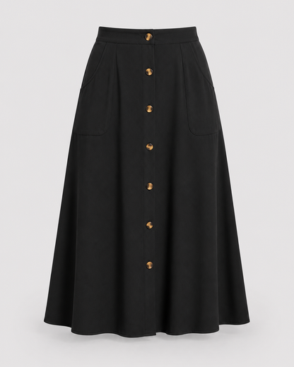 Button Front Midi Skirt | Women | Button-Front | Pockets | A-Line Everyday Skirt | Steven & Levon