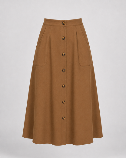Button Front Midi Skirt | Women | Button-Front | Pockets | A-Line Everyday Skirt | Steven & Levon