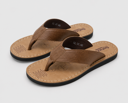 Men's Leather Flip Flops | Sandals | Non-Slip Comfort Sole | Casual Beach Slippers | Steven & Levon