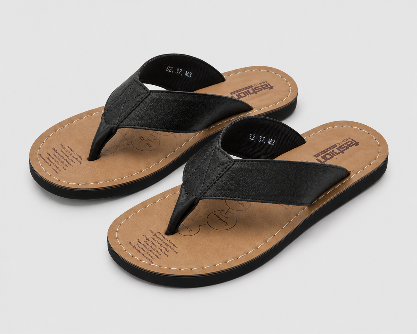 Men's Leather Flip Flops | Sandals | Non-Slip Comfort Sole | Casual Beach Slippers | Steven & Levon