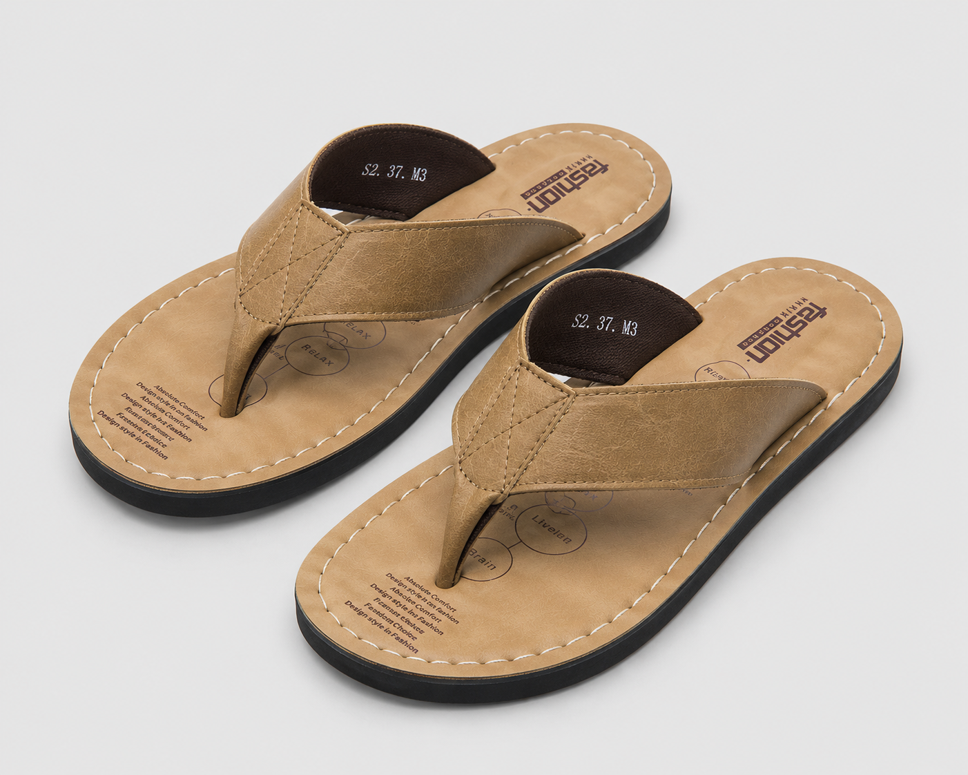 Men's Leather Flip Flops | Sandals | Non-Slip Comfort Sole | Casual Beach Slippers | Steven & Levon