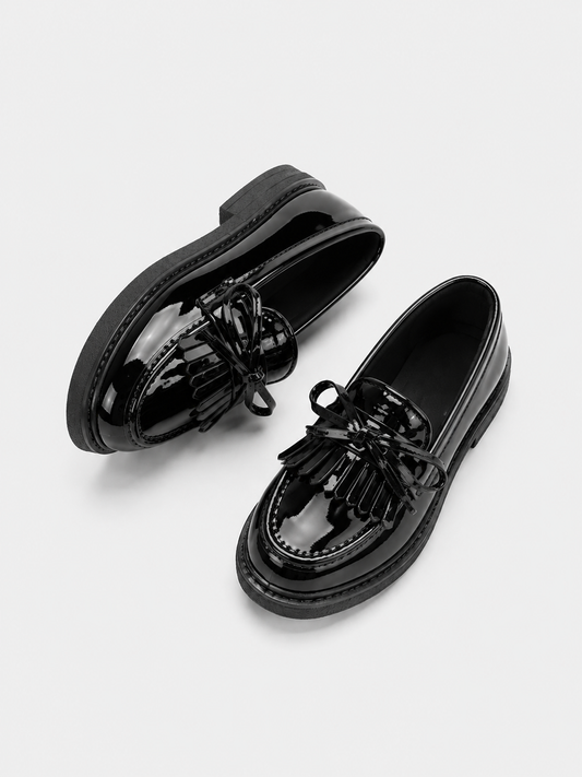 Girls Patent Leather Loafers | Tassel School Dress Shoes | Slip-On Party Shoes | Steven & Levon