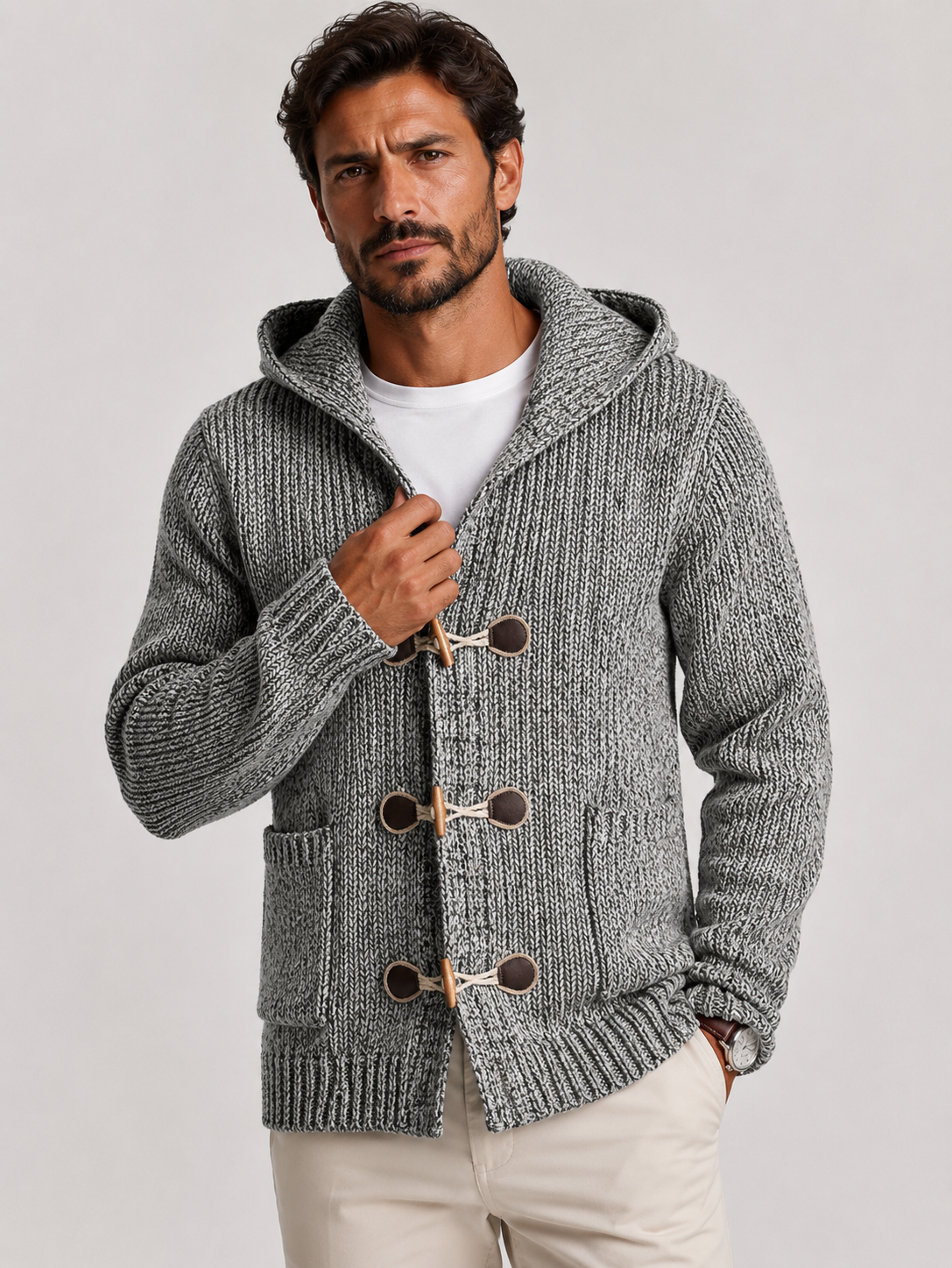 Men’s Knit Cardigan | Toggle Front Closure | Hooded Knitwear Sweater | Casual Layering Piece | Steven & Levon