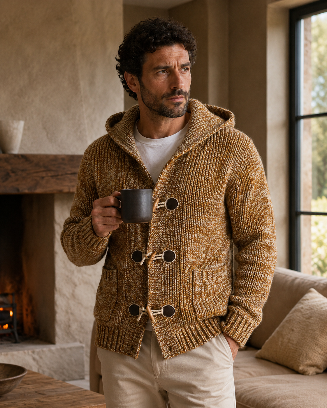 Men’s Knit Cardigan | Toggle Front Closure | Hooded Knitwear Sweater | Casual Layering Piece | Steven & Levon