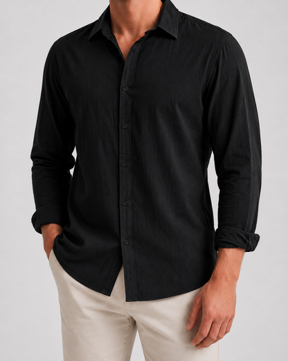 Men's Turn-Down Collar Linen Shirt | Men | Woven Fabric | Casual Button-Up Summer Shirt | Relaxed Fit | Steven & Levon