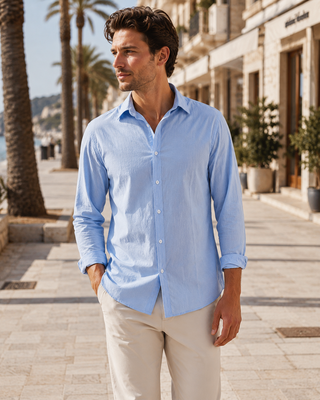 Men's Turn-Down Collar Linen Shirt | Men | Woven Fabric | Casual Button-Up Summer Shirt | Relaxed Fit | Steven & Levon