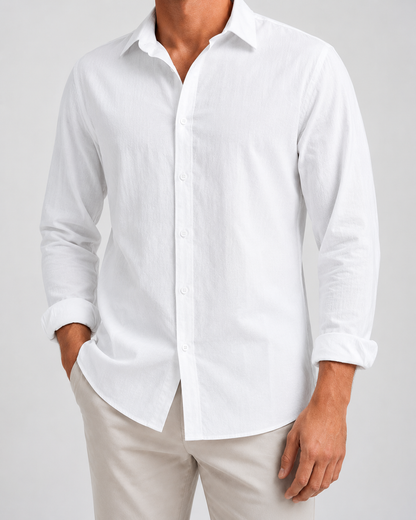 Men's Turn-Down Collar Linen Shirt | Men | Woven Fabric | Casual Button-Up Summer Shirt | Relaxed Fit | Steven & Levon