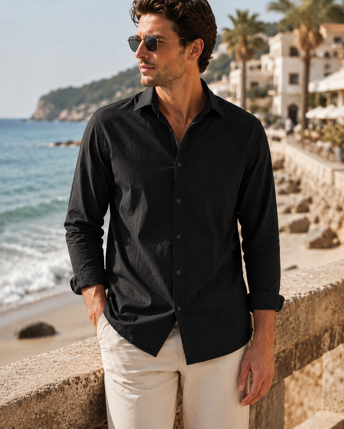 Men's Turn-Down Collar Linen Shirt | Men | Woven Fabric | Casual Button-Up Summer Shirt | Relaxed Fit | Steven & Levon