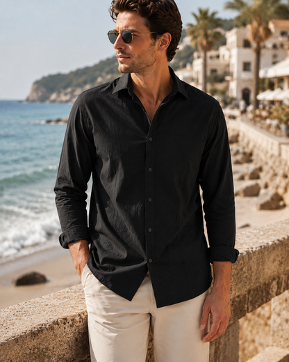 Men's Turn-Down Collar Linen Shirt | Men | Woven Fabric | Casual Button-Up Summer Shirt | Relaxed Fit | Steven & Levon