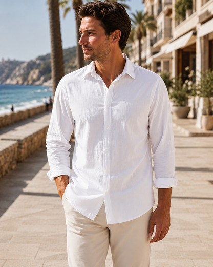 Men's Turn-Down Collar Linen Shirt | Men | Woven Fabric | Casual Button-Up Summer Shirt | Relaxed Fit | Steven & Levon