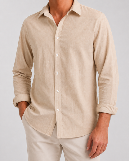 Men's Turn-Down Collar Linen Shirt | Men | Woven Fabric | Casual Button-Up Summer Shirt | Relaxed Fit | Steven & Levon