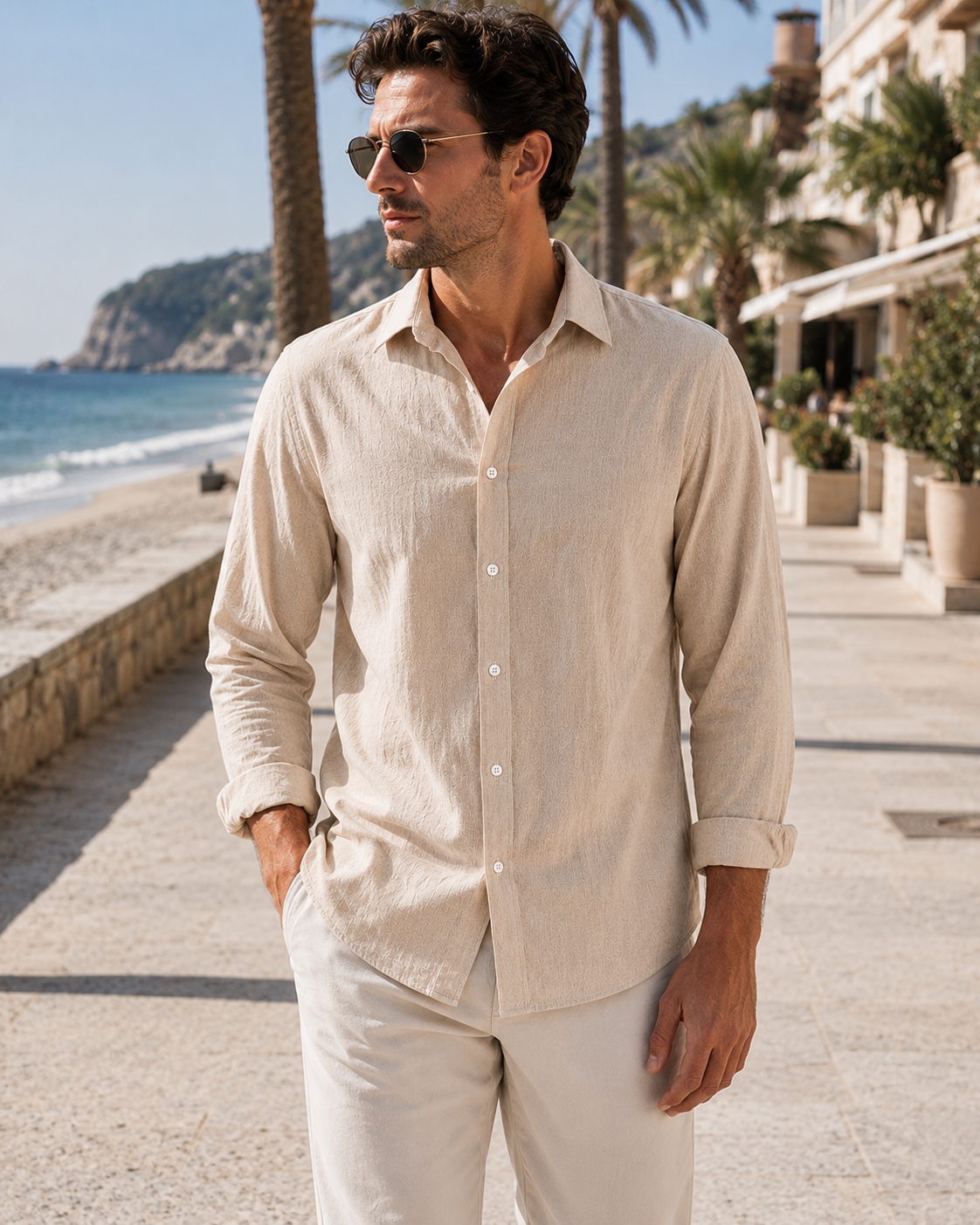 Men's Turn-Down Collar Linen Shirt | Men | Woven Fabric | Casual Button-Up Summer Shirt | Relaxed Fit | Steven & Levon