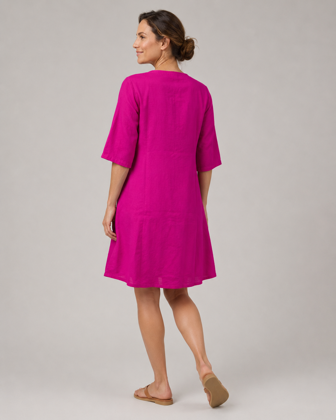 Aarnelle | Linen V Neck Dress | Women | Polyester | Relaxed Fit | Lightweight Summer | Steven & Levon