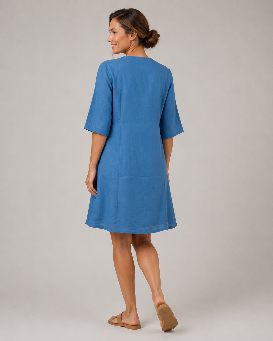 Aarnelle | Linen V Neck Dress | Women | Polyester | Relaxed Fit | Lightweight Summer | Steven & Levon