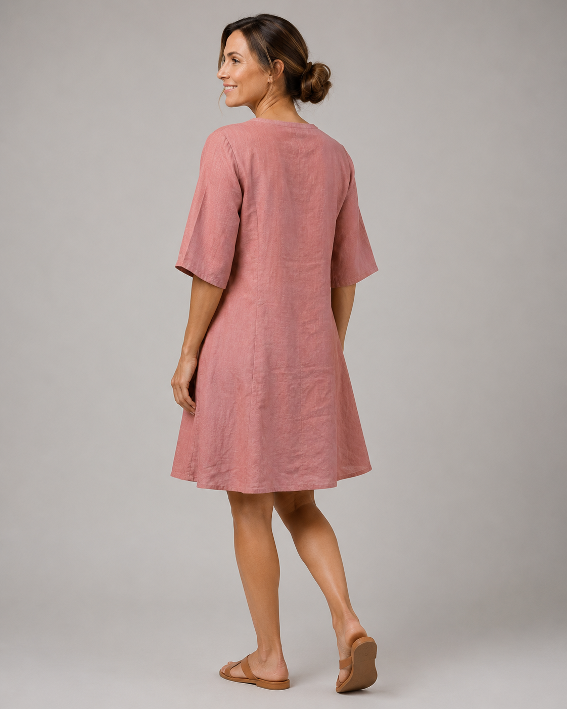 Aarnelle | Linen V Neck Dress | Women | Polyester | Relaxed Fit | Lightweight Summer | Steven & Levon