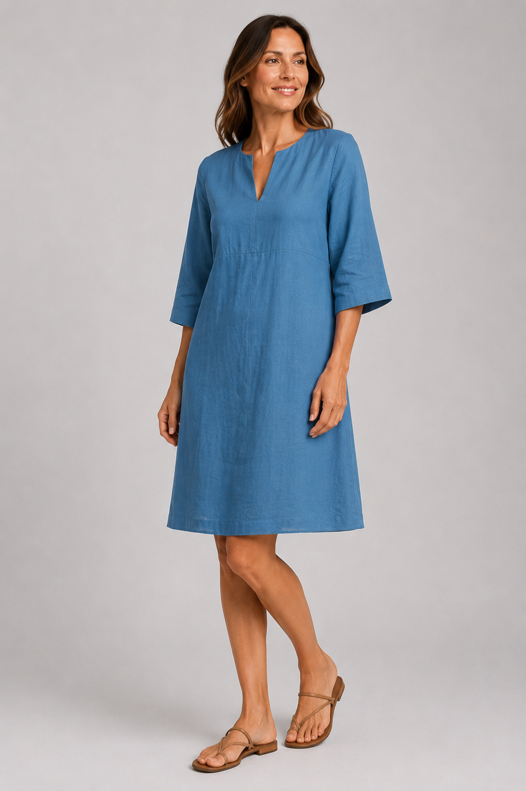 Aarnelle | Linen V Neck Dress | Women | Polyester | Relaxed Fit | Lightweight Summer | Steven & Levon