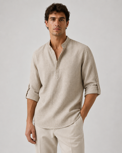 Men's Linen Long Sleeve Collar Shirt | Men | Breathable Lightweight Linen | Casual Summer Wear | Steven & Levon