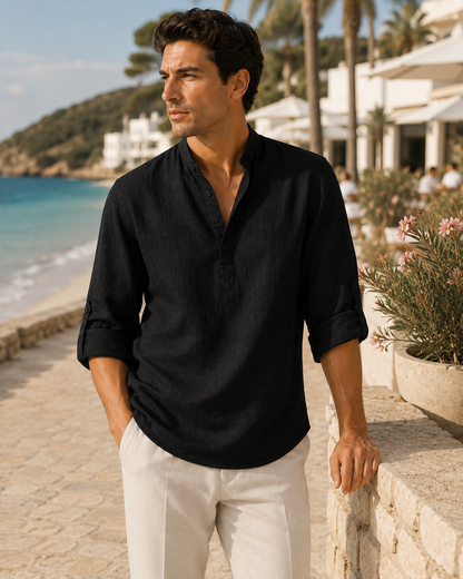 Men's Linen Long Sleeve Collar Shirt | Men | Breathable Lightweight Linen | Casual Summer Wear | Steven & Levon