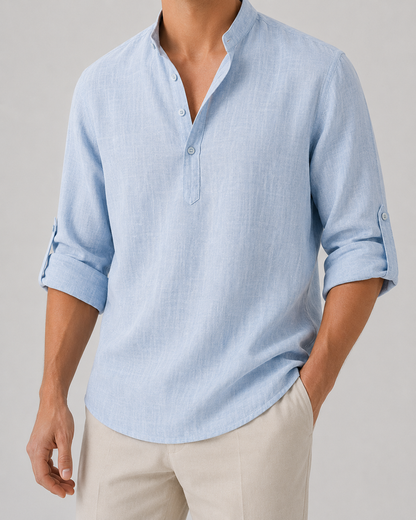 Men's Linen Long Sleeve Collar Shirt | Men | Breathable Lightweight Linen | Casual Summer Wear | Steven & Levon