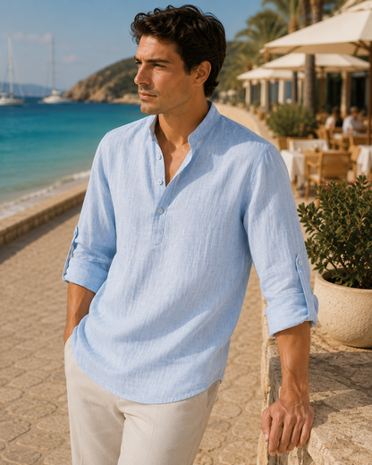 Men's Linen Long Sleeve Collar Shirt | Men | Breathable Lightweight Linen | Casual Summer Wear | Steven & Levon