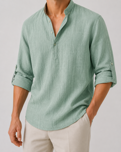 Men's Linen Long Sleeve Collar Shirt | Men | Breathable Lightweight Linen | Casual Summer Wear | Steven & Levon