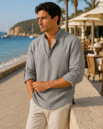 Men's Linen Long Sleeve Collar Shirt | Men | Breathable Lightweight Linen | Casual Summer Wear | Steven & Levon