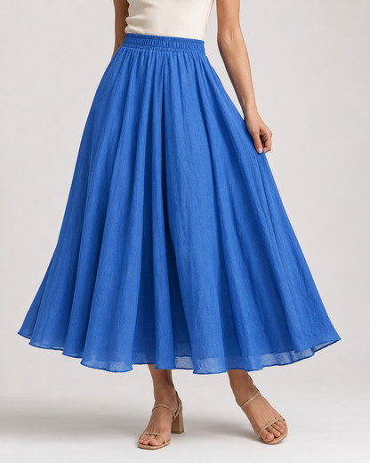 Bohemian Linen Maxi Skirt | Women | Polyester | High Waist A-Line Flowy Boho Style | Steven & Levon