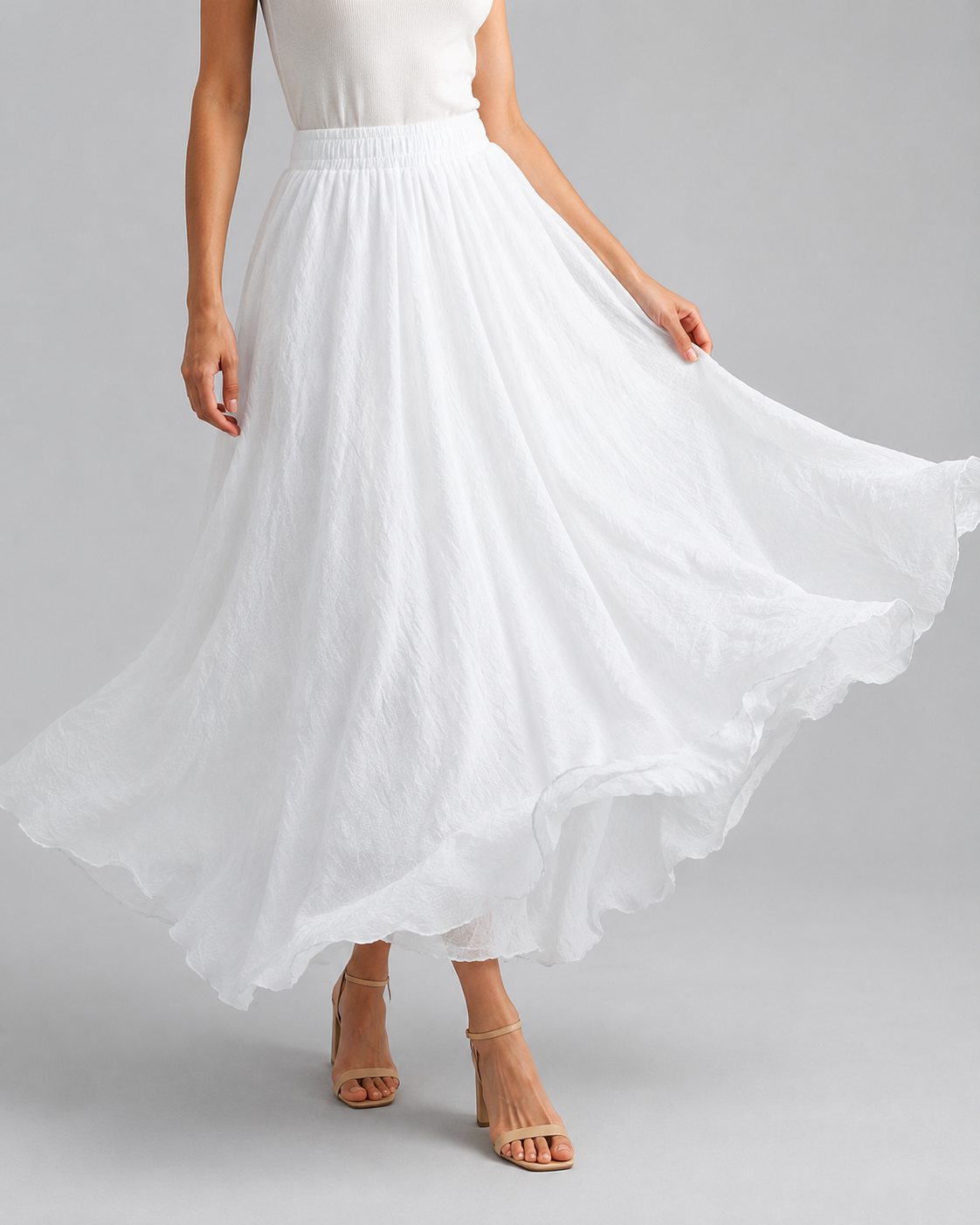 Bohemian Linen Maxi Skirt | Women | Polyester | High Waist A-Line Flowy Boho Style | Steven & Levon
