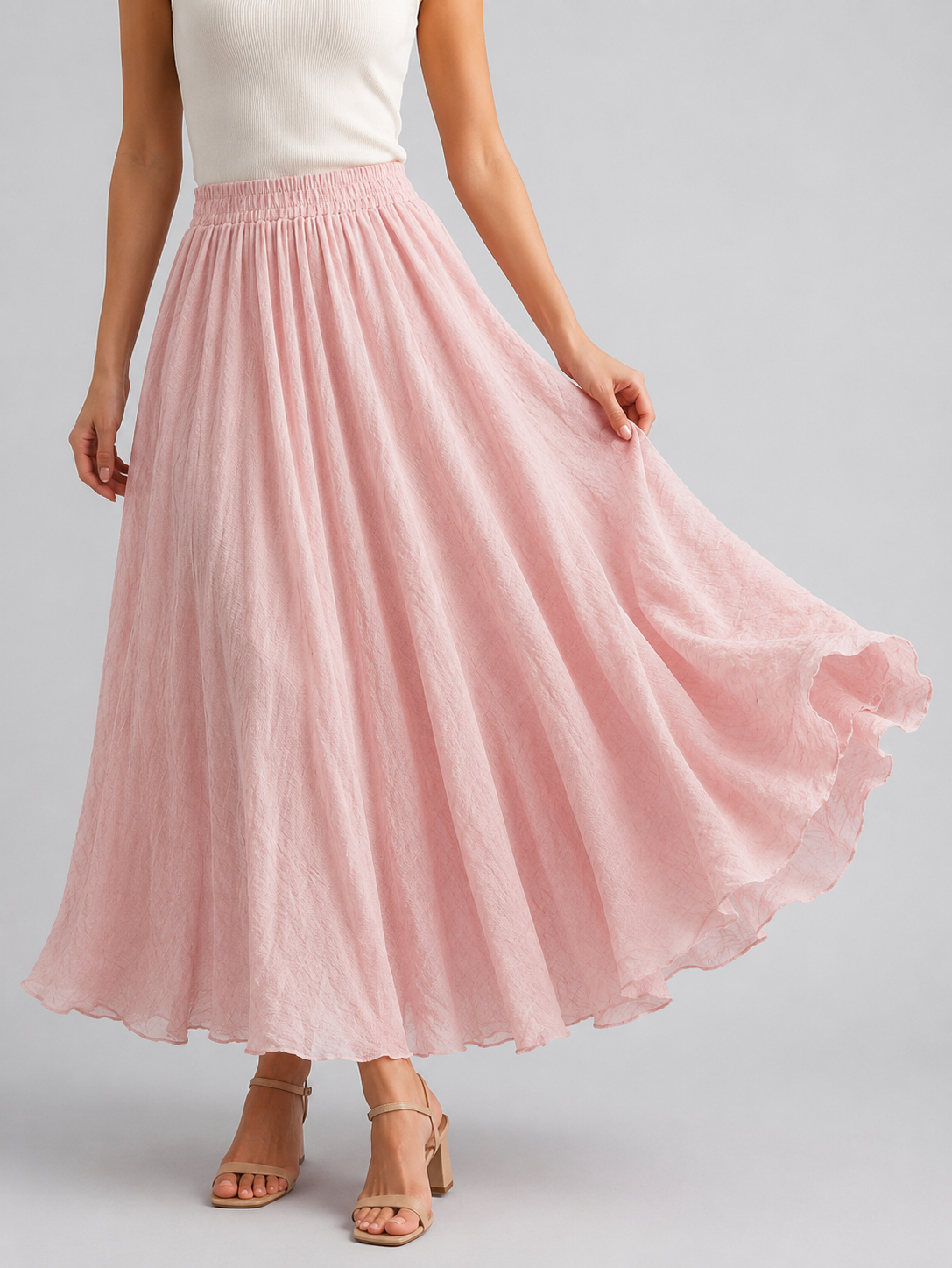 Bohemian Linen Maxi Skirt | Women | Polyester | High Waist A-Line Flowy Boho Style | Steven & Levon