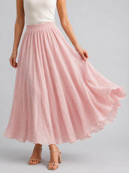 Bohemian Linen Maxi Skirt | Women | Polyester | High Waist A-Line Flowy Boho Style | Steven & Levon