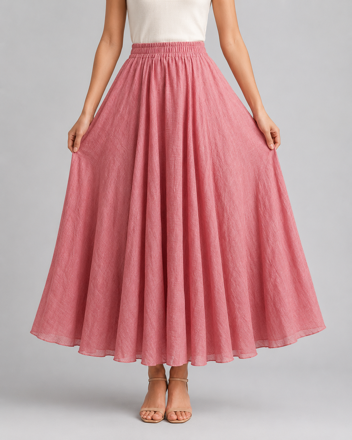 Bohemian Linen Maxi Skirt | Women | Polyester | High Waist A-Line Flowy Boho Style | Steven & Levon