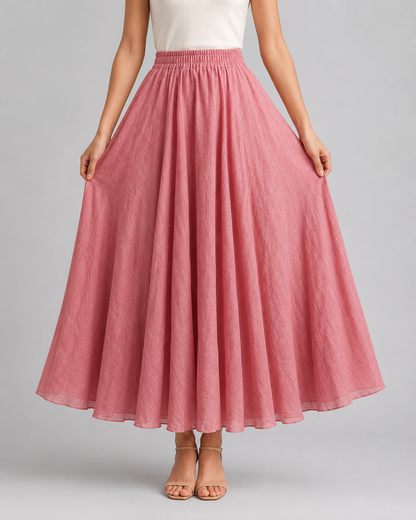 Bohemian Linen Maxi Skirt | Women | Polyester | High Waist A-Line Flowy Boho Style | Steven & Levon