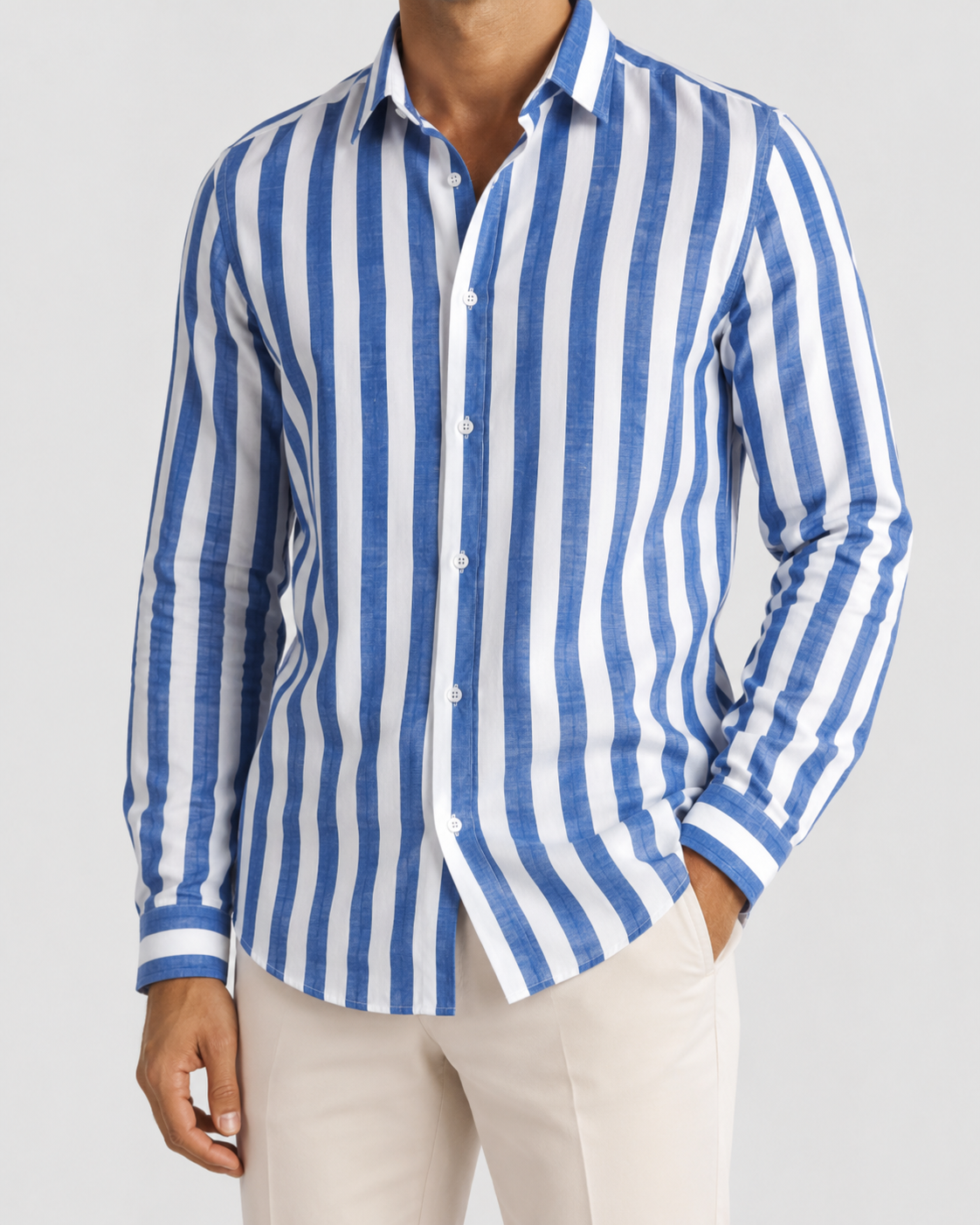 Men's Striped Long Sleeve Shirt | Breathable Button-Up Casual Shirt | Polyester Fiber | Lightweight Summer Wear | Steven & Levon