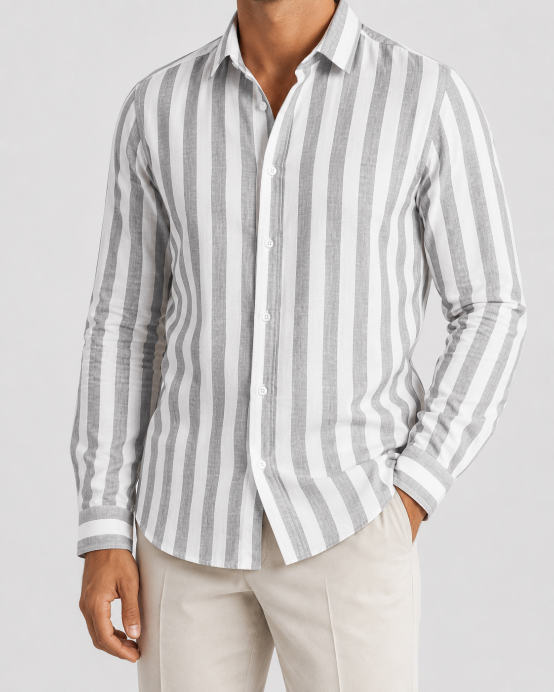 Men's Striped Long Sleeve Shirt | Breathable Button-Up Casual Shirt | Polyester Fiber | Lightweight Summer Wear | Steven & Levon