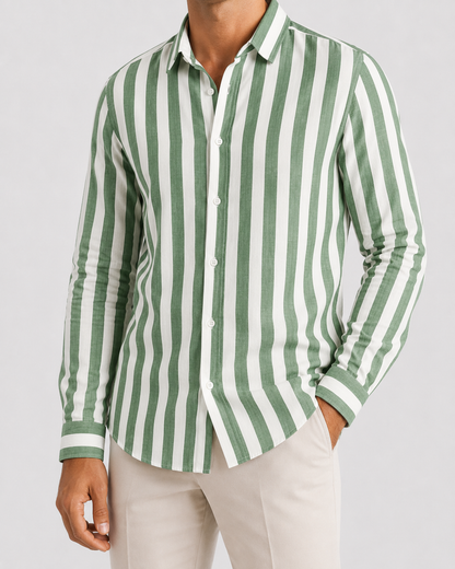 Men's Striped Long Sleeve Shirt | Breathable Button-Up Casual Shirt | Polyester Fiber | Lightweight Summer Wear | Steven & Levon