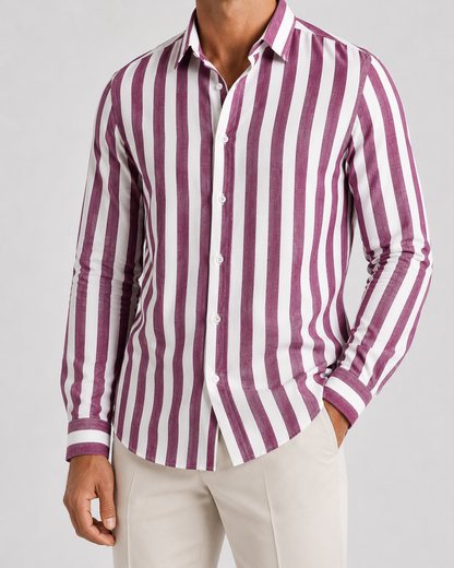 Men's Striped Long Sleeve Shirt | Breathable Button-Up Casual Shirt | Polyester Fiber | Lightweight Summer Wear | Steven & Levon