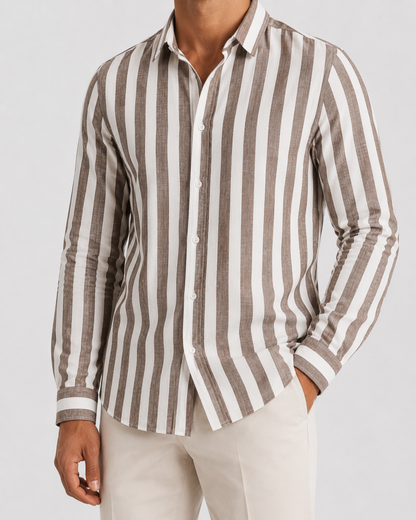 Men's Striped Long Sleeve Shirt | Breathable Button-Up Casual Shirt | Polyester Fiber | Lightweight Summer Wear | Steven & Levon