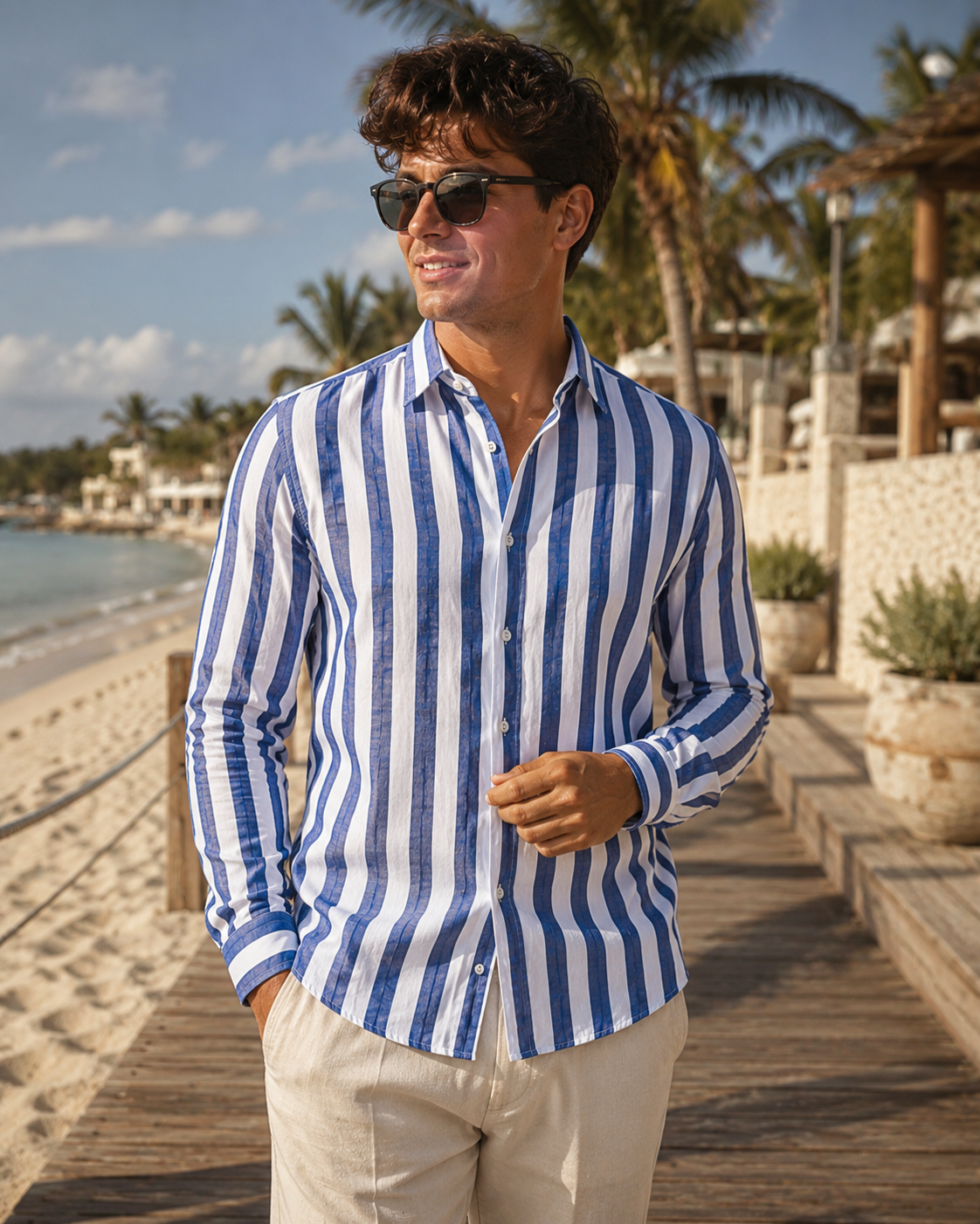 Men's Striped Long Sleeve Shirt | Breathable Button-Up Casual Shirt | Polyester Fiber | Lightweight Summer Wear | Steven & Levon