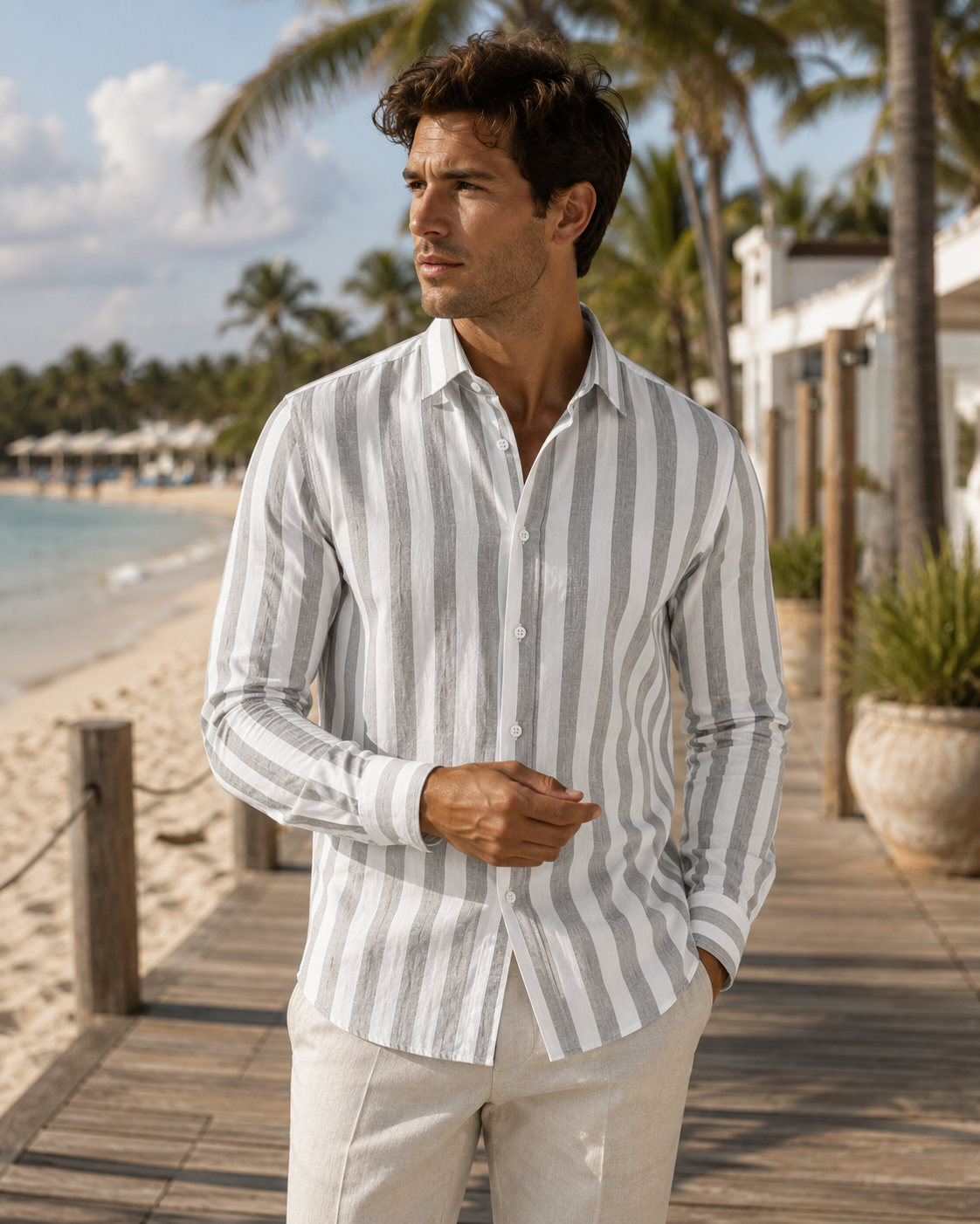 Men's Striped Long Sleeve Shirt | Breathable Button-Up Casual Shirt | Polyester Fiber | Lightweight Summer Wear | Steven & Levon
