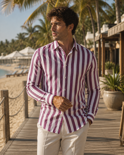 Men's Striped Long Sleeve Shirt | Breathable Button-Up Casual Shirt | Polyester Fiber | Lightweight Summer Wear | Steven & Levon