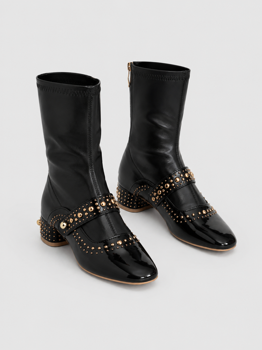 Studded Ankle Boots | Women | Pearl Strap | Black | Steven & Levon