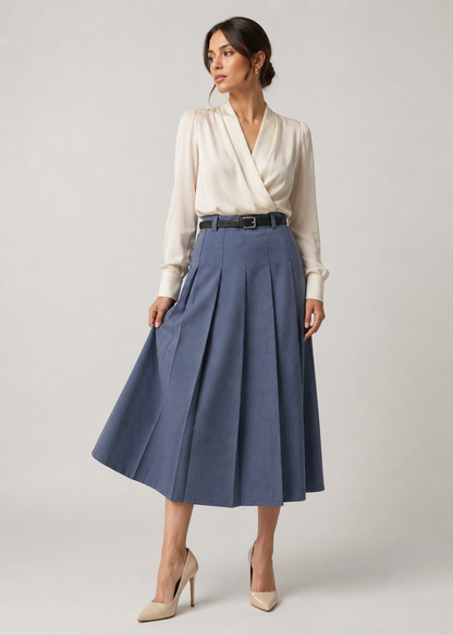 Women's Casual Midi Skirt | Women | High Waist | Flowy A-Line | Versatile Everyday Wear | Steven & Levon