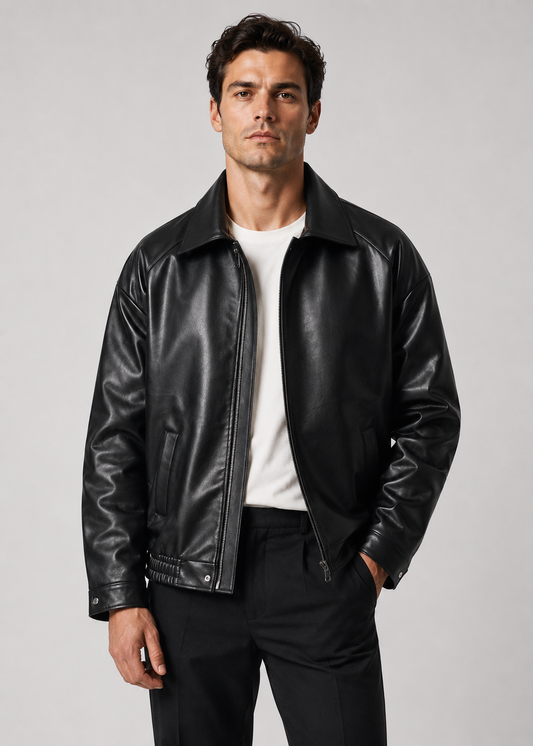 Men's Leather Bomber Jacket | Genuine Leather | Zip Front, Elastic Hem Casual Outerwear | Steven & Levon