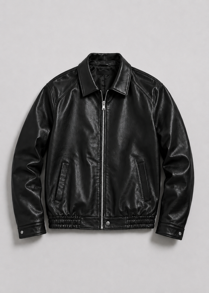 Men's Leather Bomber Jacket | Genuine Leather | Zip Front, Elastic Hem Casual Outerwear | Steven & Levon