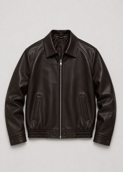 Men's Leather Bomber Jacket | Genuine Leather | Zip Front, Elastic Hem Casual Outerwear | Steven & Levon