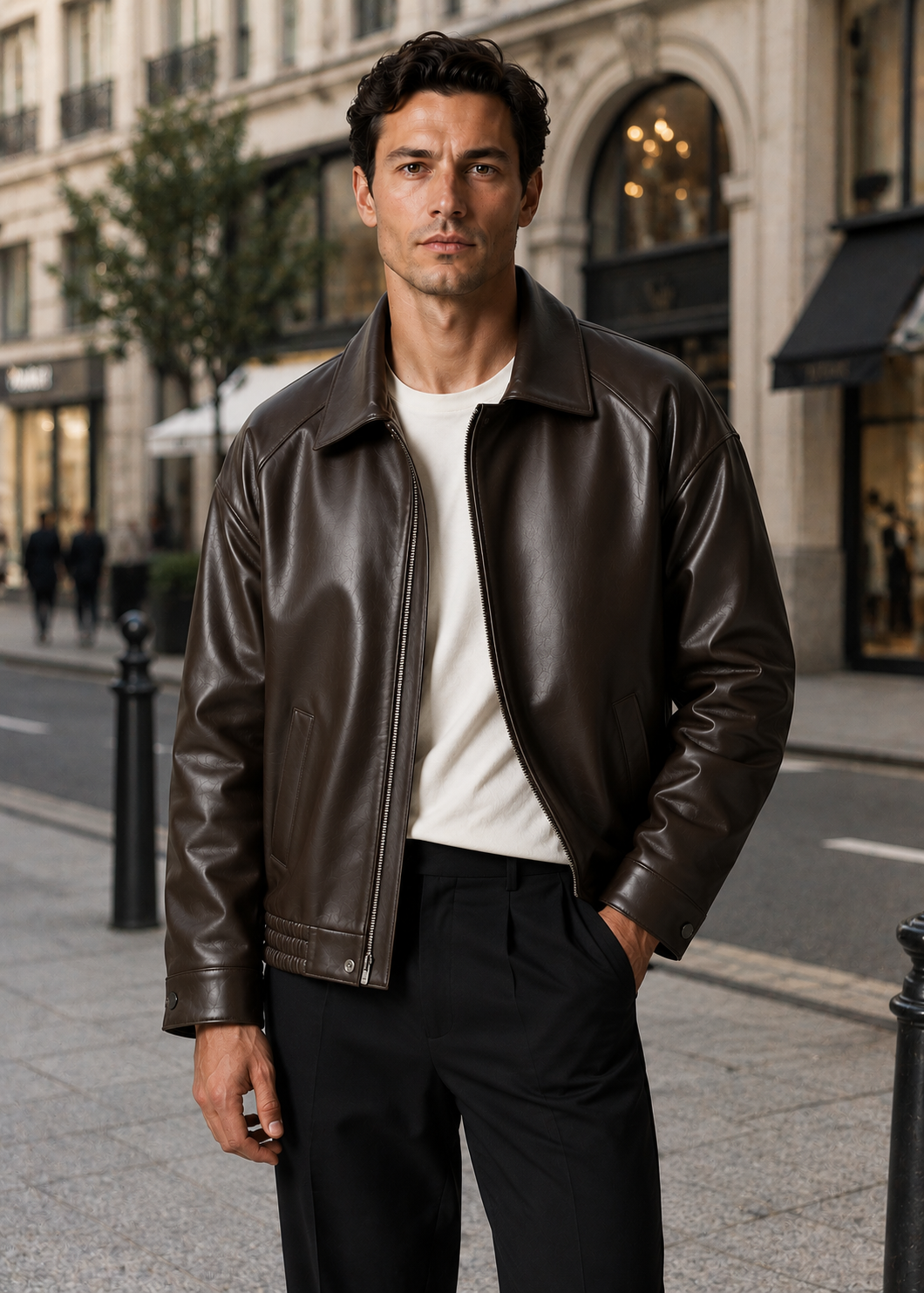 Men's Leather Bomber Jacket | Genuine Leather | Zip Front, Elastic Hem Casual Outerwear | Steven & Levon