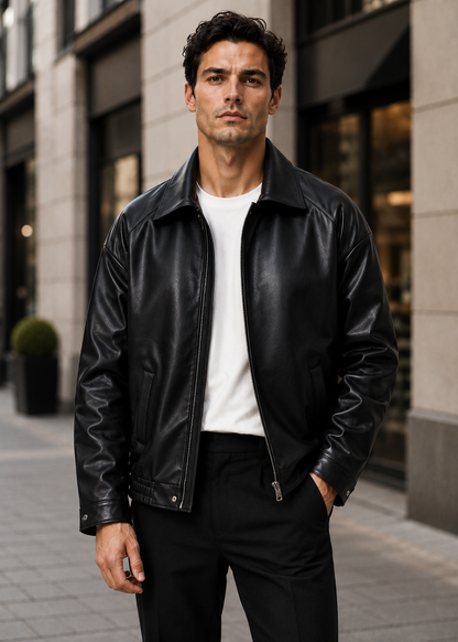 Men's Leather Bomber Jacket | Genuine Leather | Zip Front, Elastic Hem Casual Outerwear | Steven & Levon