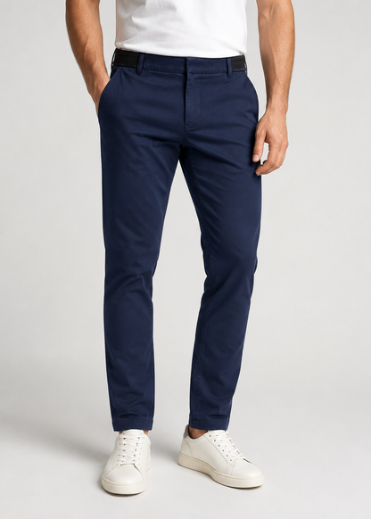 Men's Slim Fit Chino Trousers | Elastic Waist | Tapered Smart Casual Pants | Steven & Levon