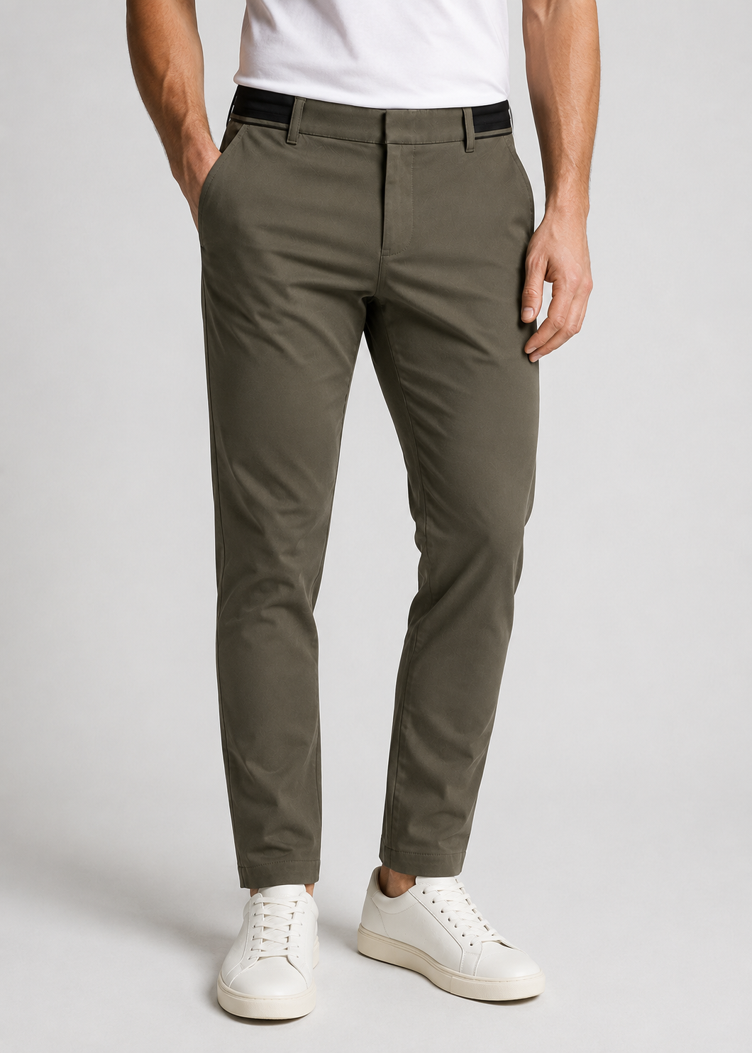 Men's Slim Fit Chino Trousers | Elastic Waist | Tapered Smart Casual Pants | Steven & Levon
