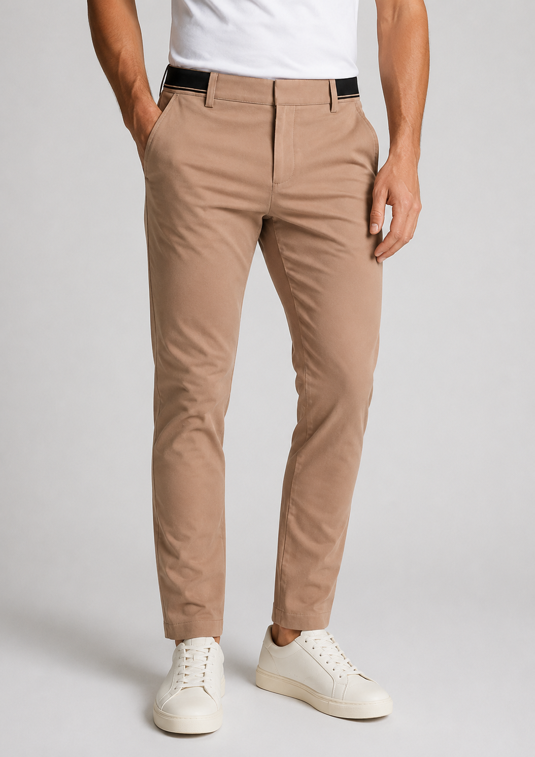 Men's Slim Fit Chino Trousers | Elastic Waist | Tapered Smart Casual Pants | Steven & Levon